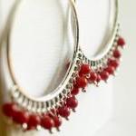 Chandeleir Hoop Earrings - Red Coral Earrings