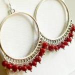 Chandeleir Hoop Earrings - Red Coral Earrings