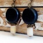 Black Earrings With A Brown Beige Rustic Touch -..
